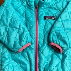 Patagonia Turquoise Quilted Jacket with Pink Trim